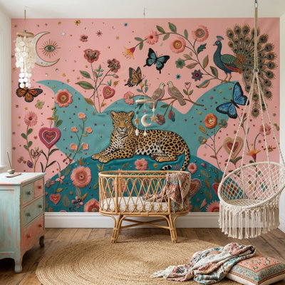 Adhésif mural fantaisiste rose