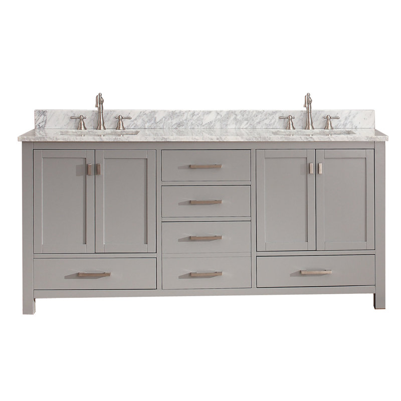 Modero 72" Double Bathroom Vanity with Top, Carrera White Marble, Chilled Gray