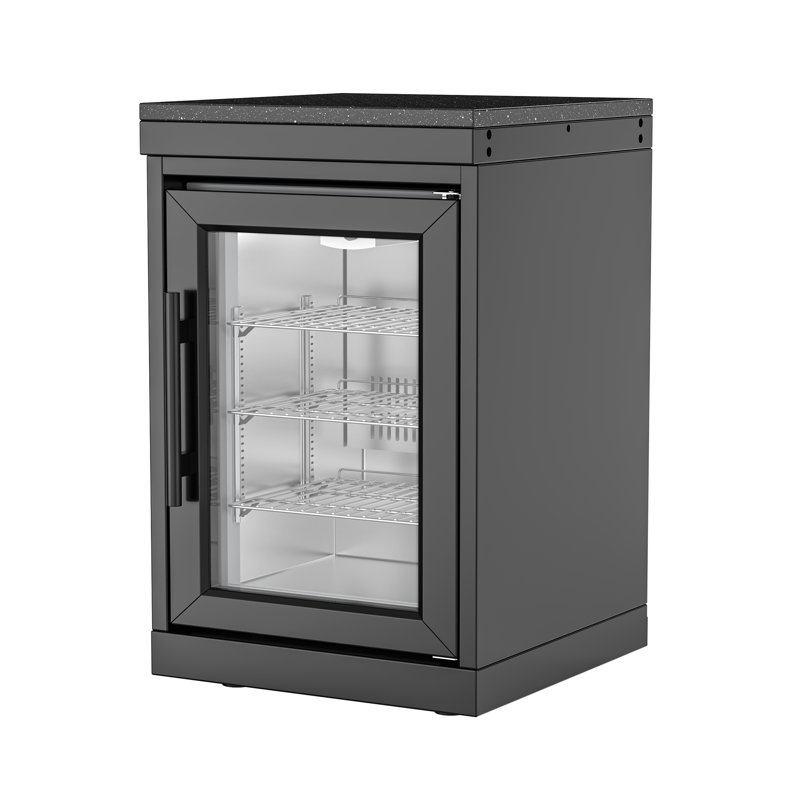 Armoire de réfrigérateur d'extérieur en acier inoxydable avec comptoir en quartz blanc, roues, porte simple, 2,4 pi³ Pi. Capacité