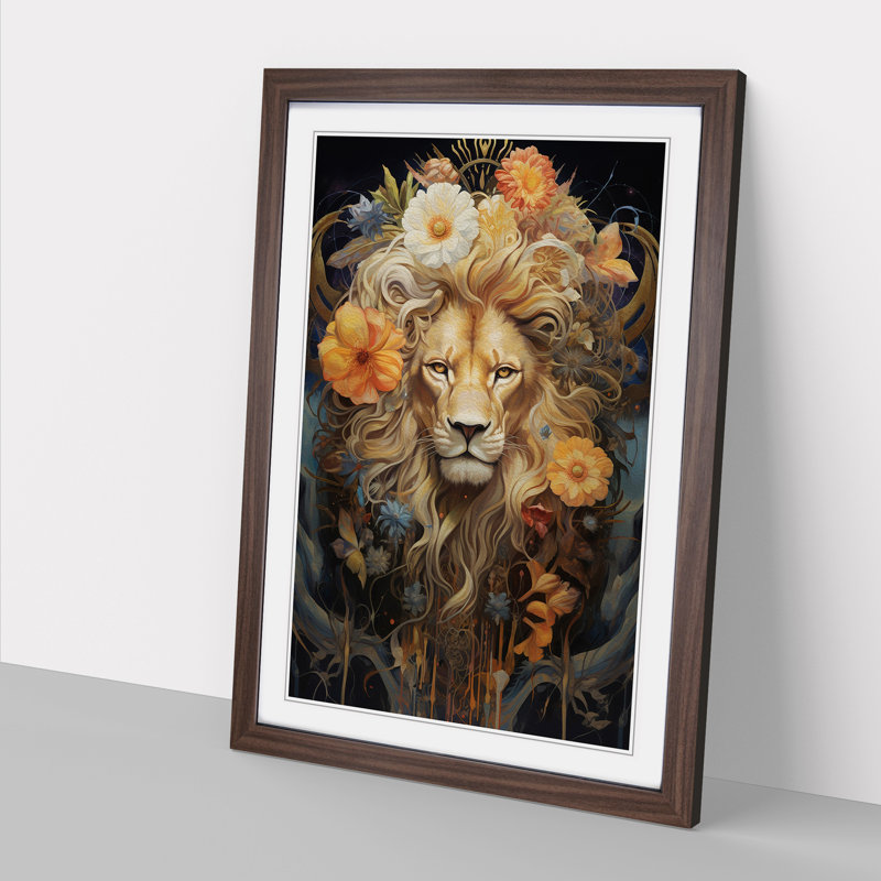 Leo Zodiac Contemporary - Single Picture Frame Print on Wood, 64cm H x 46cm W x 2cm D, Walnut Framed