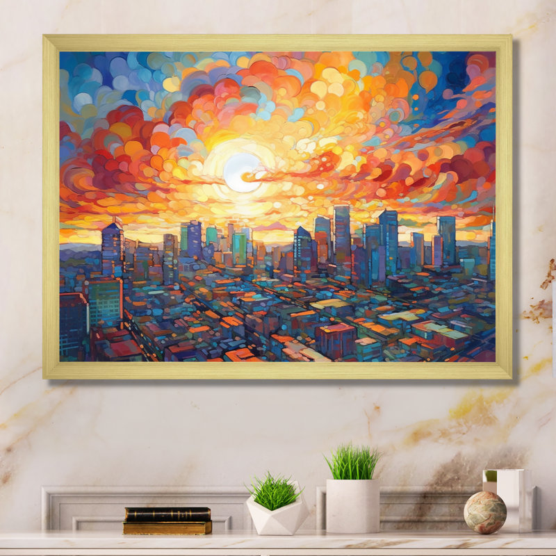 «Orange and Blue Los Angeles Views», reproduction sur toile encadrée, H 24 po x l 32 po x P 1 po, Encadrement doré