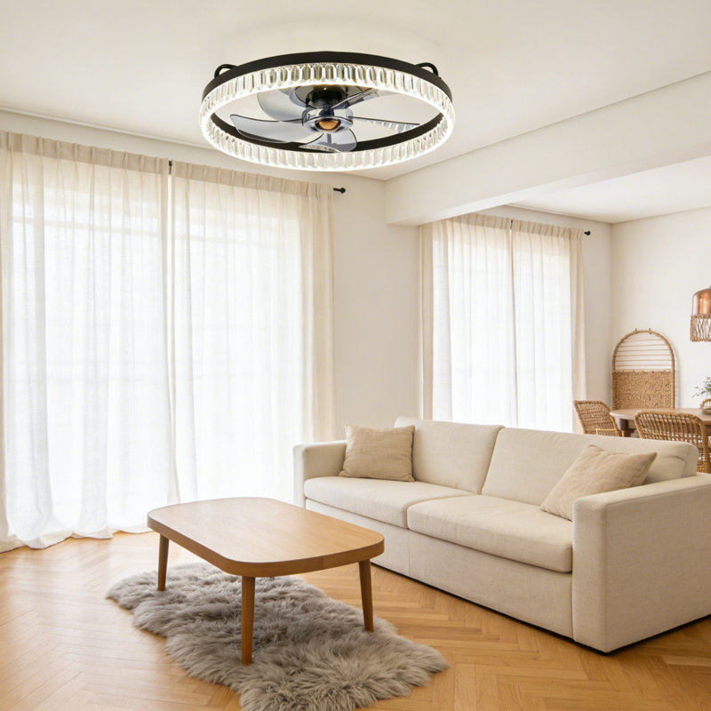 20 In. Black Indoor Ceiling Fan 5.5 In Blade Span, 6-speed, Dimmable, Led Wall Mount With Remote Control, Dark Brown Wood