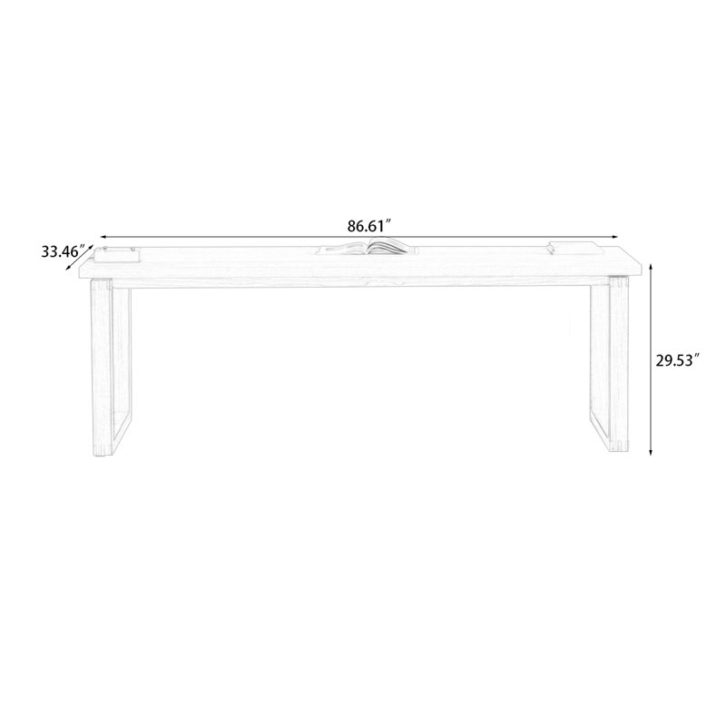 Burlywood Rectangular Solid Wood Dining Table, 29.53"H x 86.61"L x 33.46"W