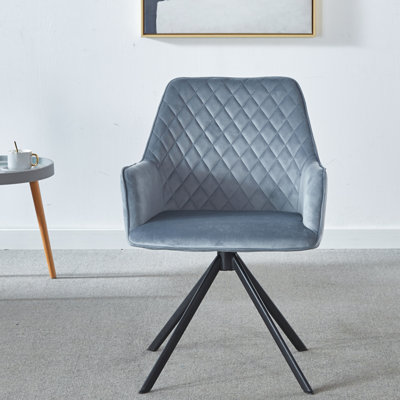 Modern Living Room Desk Chair - Ergonomic Upholstered Without Wheels Blue Fabric With Metal Legs For Home Office, Bedroom Style Home, Color And