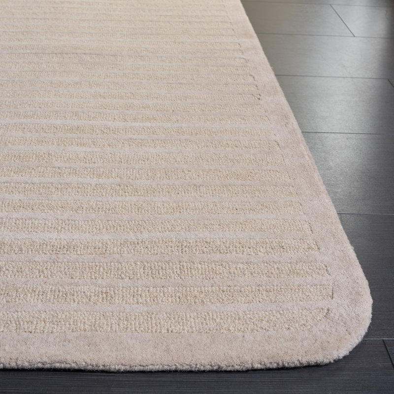 Tapis rayé beige / ivoire en laine / coton touffeté à la main Ebony, Rectangle 6 pi x 9 pi