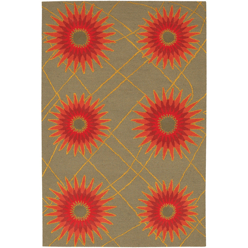 Tapis floral rouille / beige touffeté à la main Floral, Rectangle 7 pi 9 po x 10 pi 6 po