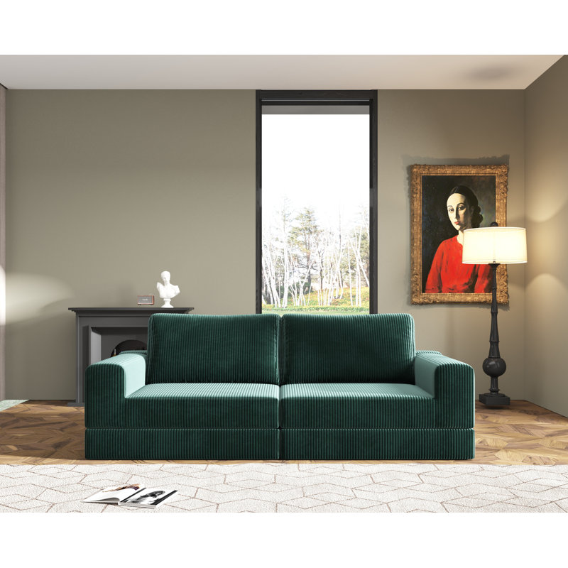 Modular sofa, three seats, suitable for living room, study, corduille fabric, can be converted into a sofa bed, Green