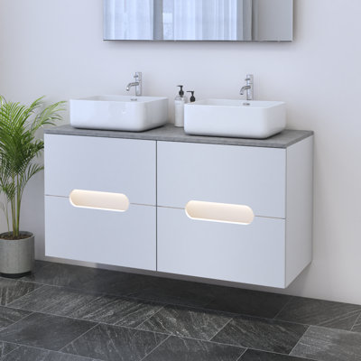 Meuble-lavabo double 47,2 po avec plateau Kashden