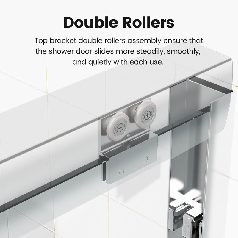 60" Chrome Semi-Frameless Sliding Shower Door with Clear Glass