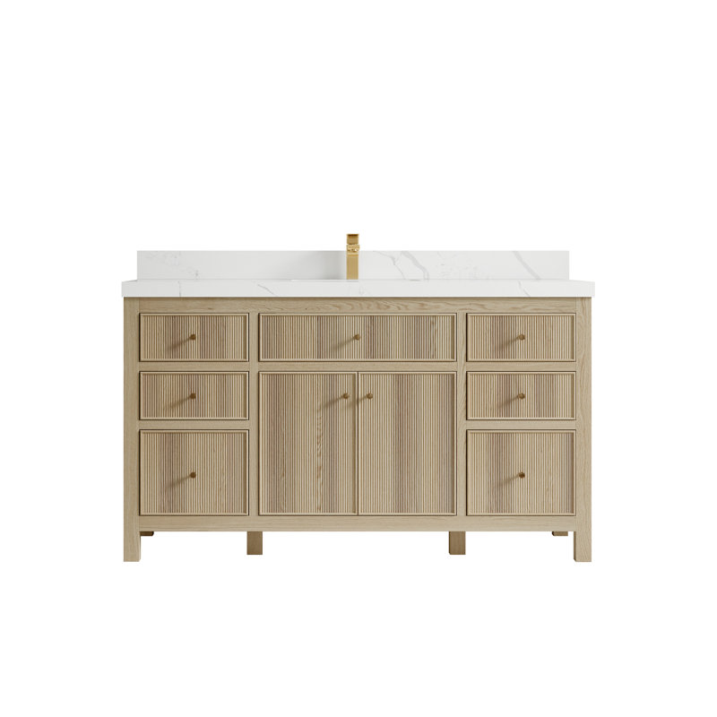 Meuble-lavabo simple 60 po avec comptoir en quartz 60 po, Calacatta Laza
