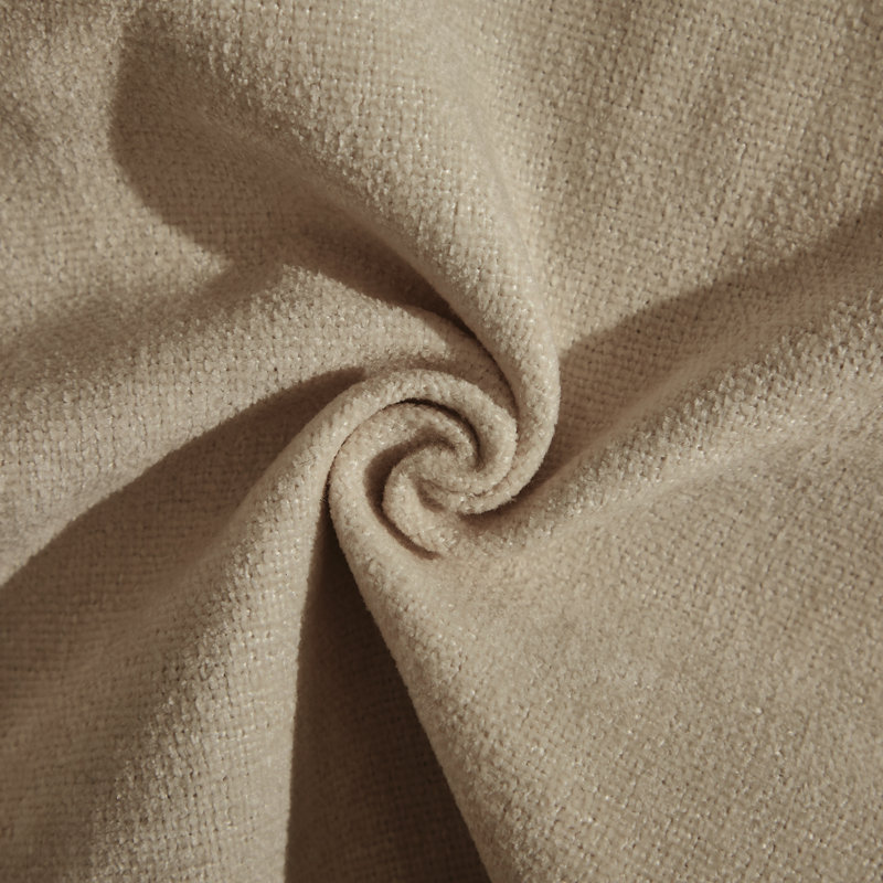 Canapé 2 places moderne en chenille de 173 cm avec pouf flexible, 4 coussins ronds et pieds en bois massif, couleur taupe.