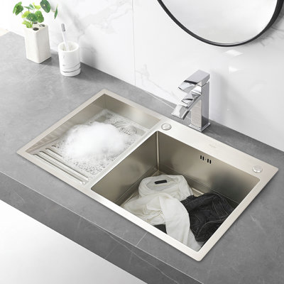 Household Stainless Steel Laundry Sink With Washboard