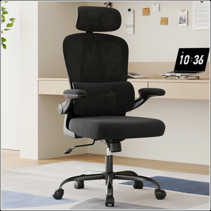 Chaise de bureau ergonomique avec appui-tête et soutien lombaire, pivotant à haut dossier pour le confort de la maison et du travail