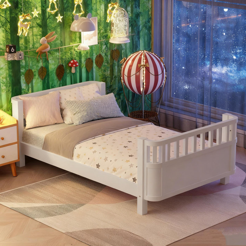 Lit plateforme simple en bois, Lit simple, Blanc