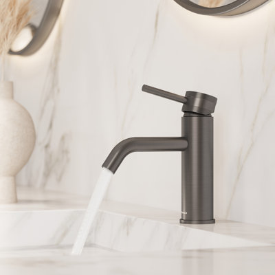 Angelsey Single-Hole Round Faucet with Pop-Up Drain, Single-Handle Bathroom Sink Faucet Gun Grey