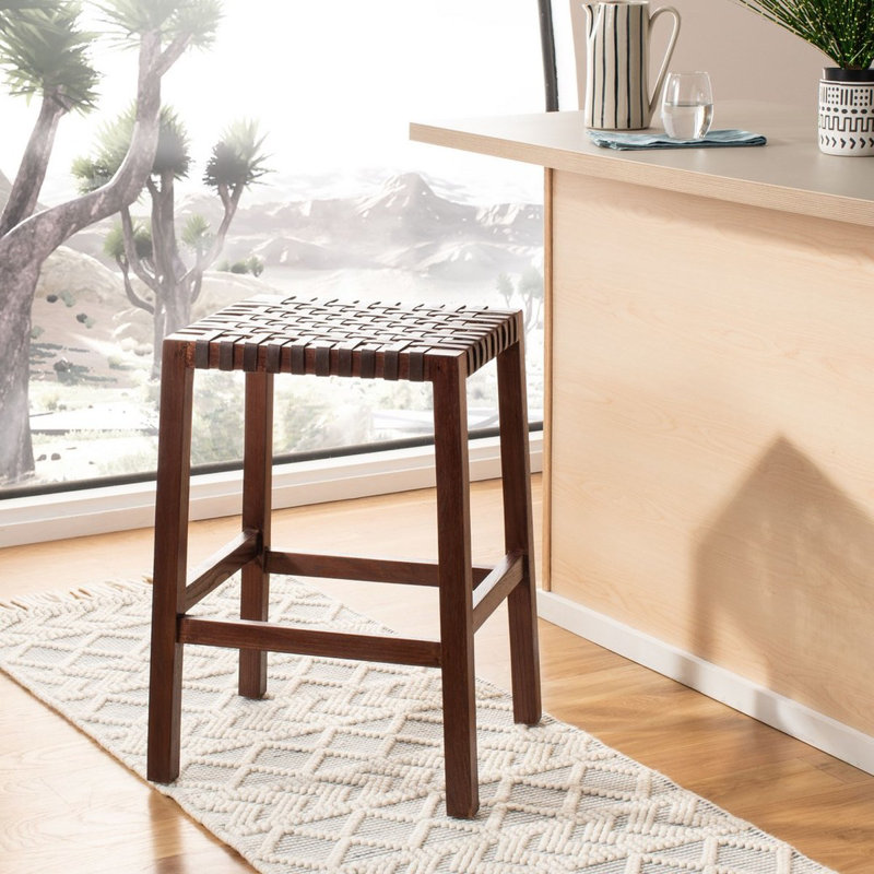 Ahkeem Upholstered Counter Stool, Dark Brown