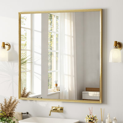 Miroir de salle de bain à bords biseautés, miroir mural en verre trempé avec cadre en aluminium antirouille, pour au-dessus d'un lavabo, dans une chambre ou une entrée.