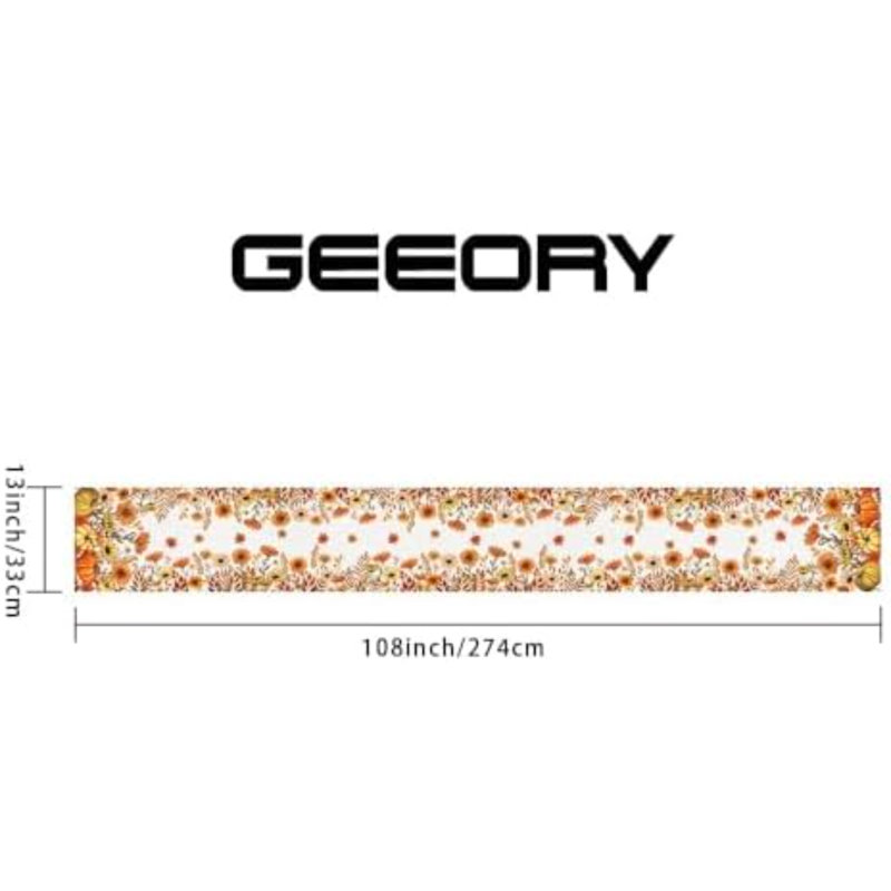 Chemin de table automnal citrouilles et tournesols 33 x 274 cm, feuilles d'érable, décoration champêtre pour l'Action de grâce, cuisine, salle à manger, souper de fête intérieur/extérieur, orange