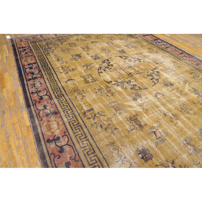 Tapis noué surdimensionné antique jaune clair délavé