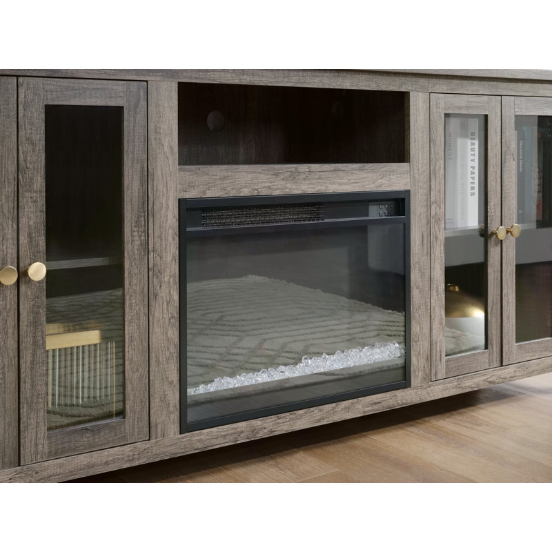 Console 70 po avec foyer, lumière DEL, armoires et tablettes