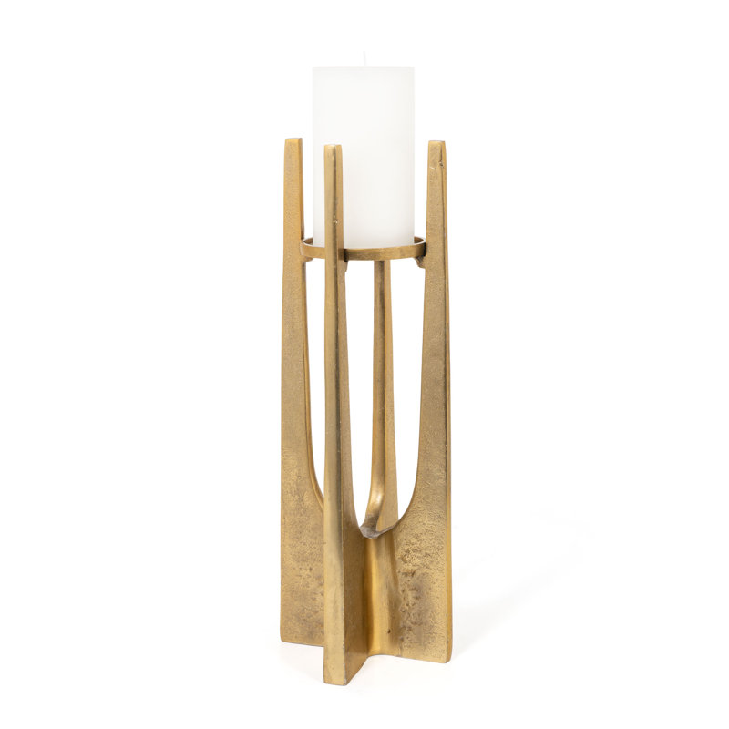 Modern Metal Solid Pillar Candle Holder, Gold, 16" H x 5" W x 5" D