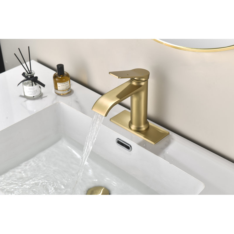 Single-Hole Single-Handle Bathroom Faucet With Drain Assembly, Brushed Gold