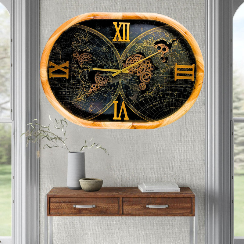 THE GEARS CLOCK Wall Clock with Real Moving Gears PO-LI_ 27 in Round WOOD-BLACK