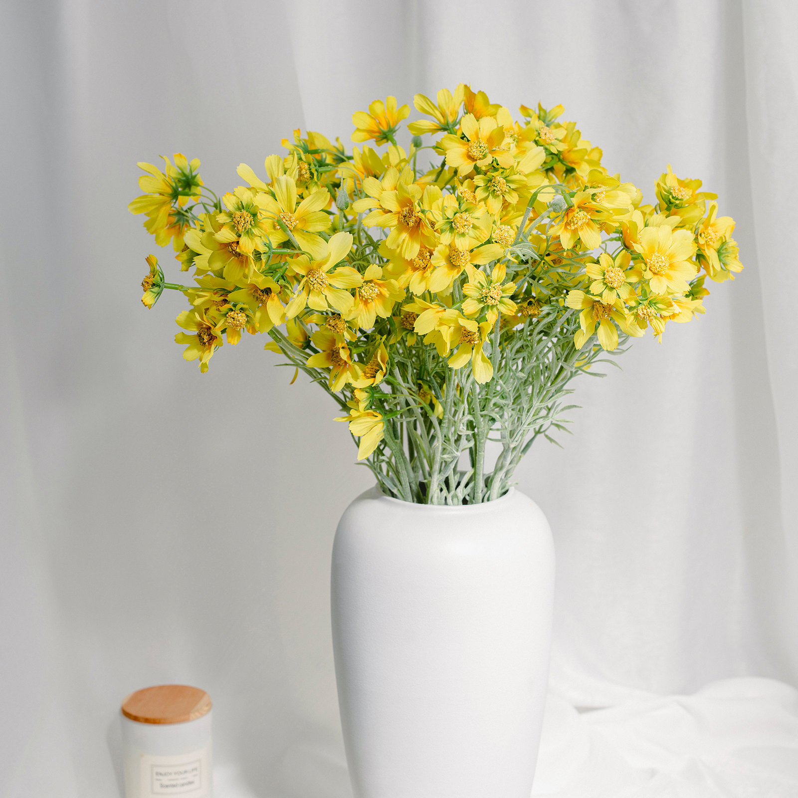 Creamy White Silk Decorative Artificial Cornflower, Yellow, 30.81" x 4"