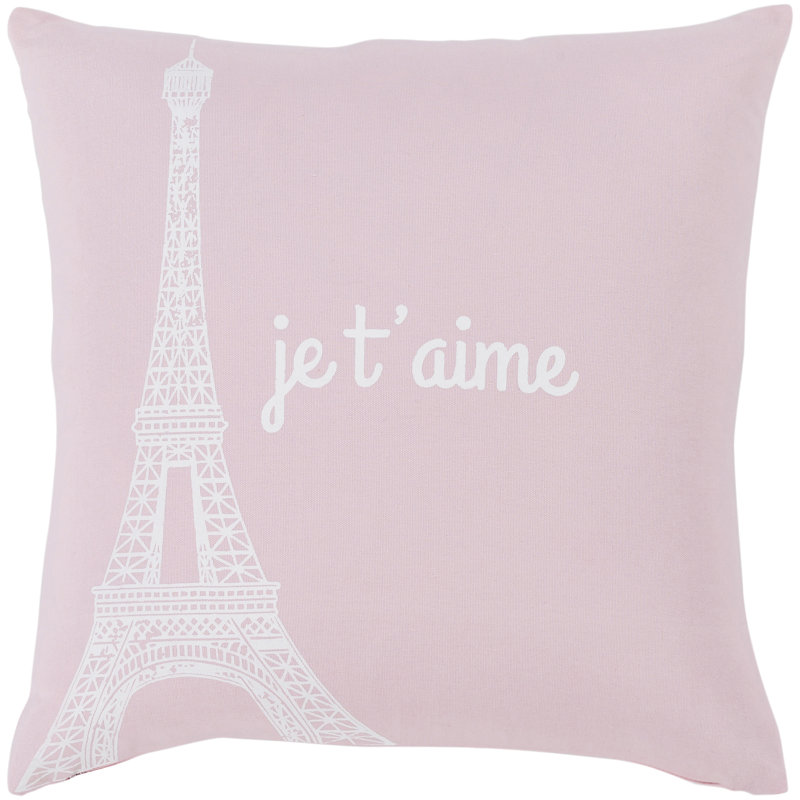 Motto Cotton Pillow Cover, 20" x 20", Down Fill, Pink