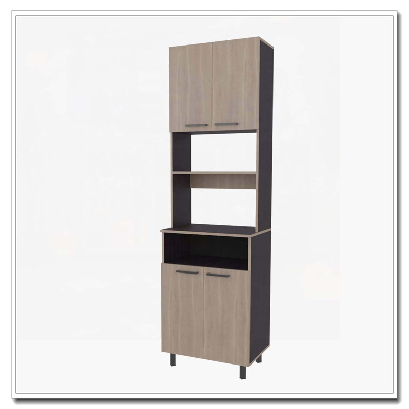 Garde-manger en chêne blanc et wengé avec rangement ouvert et 4 portes