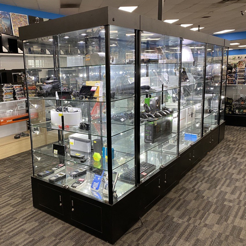 73 po x H 40 po x - Vitrine murale en aluminium avec cadre DEL en verre encadré | Entièrement assemblé, Noir