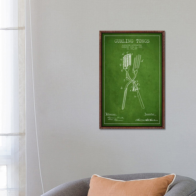 Curling Tongs Green Patent Blueprint by Aged Pixel - Gallery-Wrapped Canvas Giclée on Canvas, Classic Wood Framed