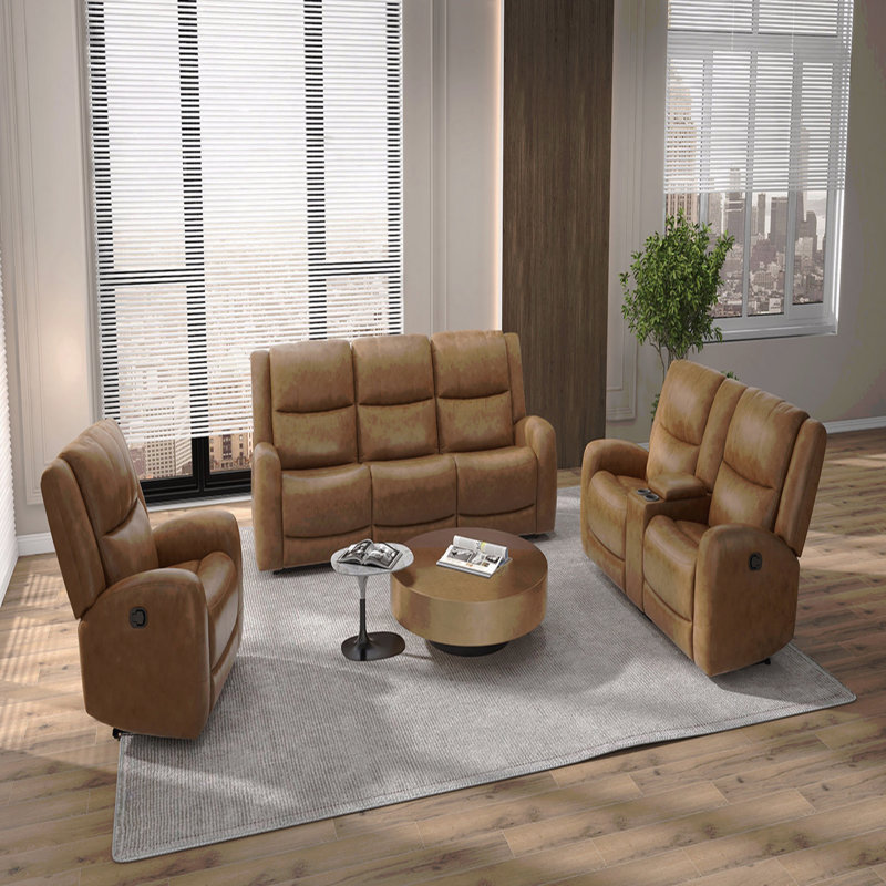 Brown Transitional Manual Recliner - Contour Arms, Wide Seat, High Density Foam