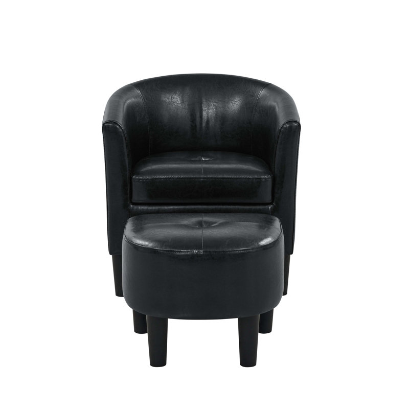 Fauteuil demi-tonneau en cuir synthétique avec repose-pieds, Noir