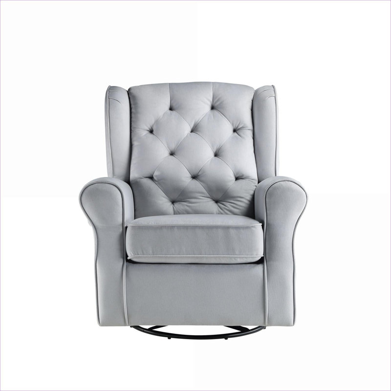  Single-Seat Swivel Glider Arm Chair Contemporary Style Cool Gray Fabric Upholstery for Living Room