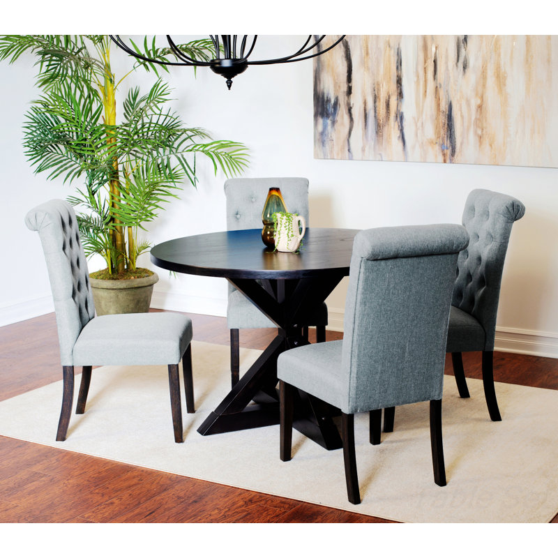 Ensemble de table de salle à manger 5 pièces Darmani, table de salle à manger ronde avec quatre chaises capitonnées, Gris