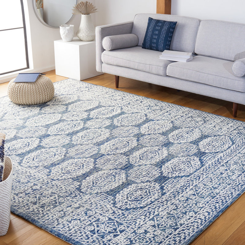 Tapis oriental en laine / coton touffeté à la main Metro en bleu / gris, Rectangle 8 pi x 10 pi