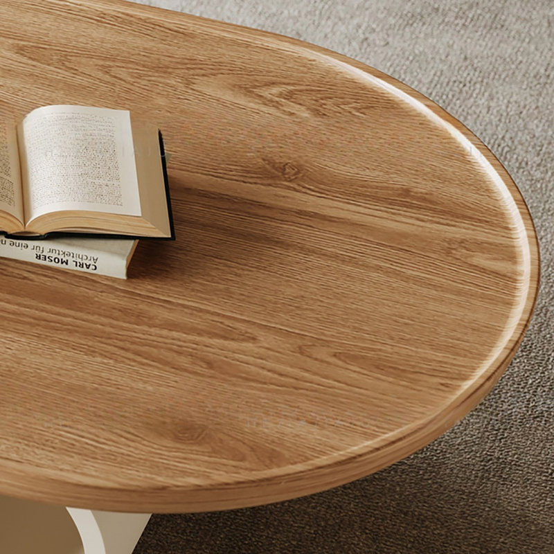 Oval modern simple cream coffee table, 15.7" H x 51.2" L x 27.6" W