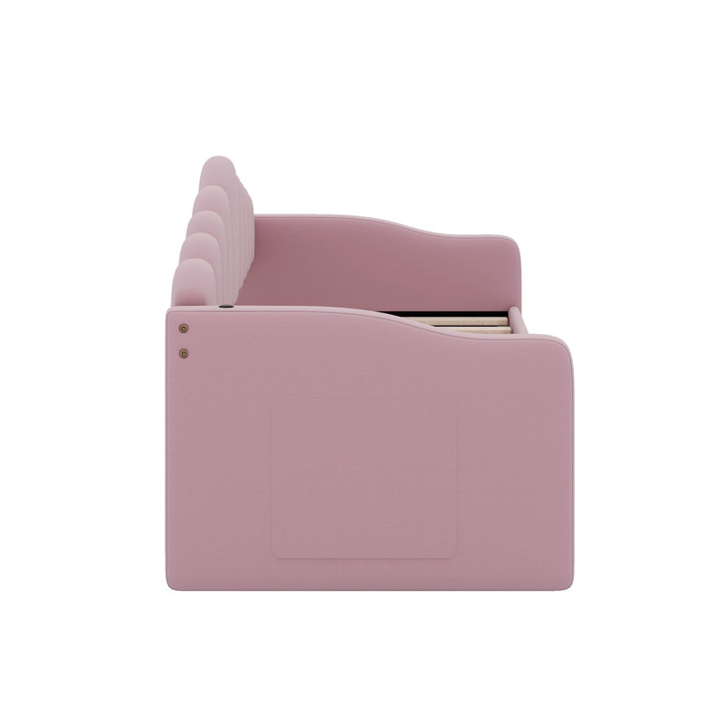 Twin Size Upholstered Daybed With Trundle And USB, Pink