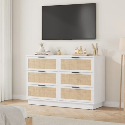 6 Drawer Dresser, Wide Chest with Metal Handles and Wood Base, Storage Organizer for Bedroom, Living Room by Dakota Fields