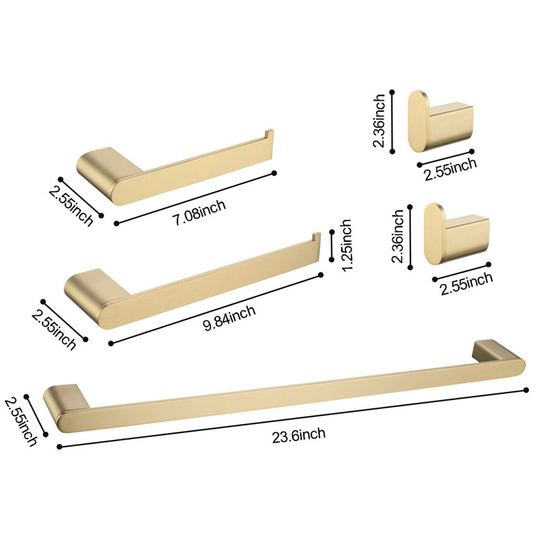 5 Bathroom Hardware Collection - 304 , Tarnish Resistance, Modern Element, Easy Installation Anywhere, Brushed Gold Hue  5  Daily Scratch Proof, Style, Everywhere, Lustre