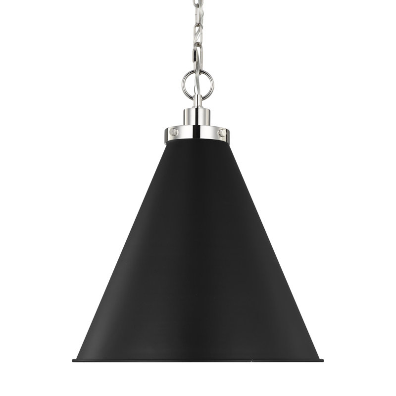 Arnell 1 - Light Single Pendant, Midnight Black, Polished Nickel, 19" H x 15.625" W x 15.625" D