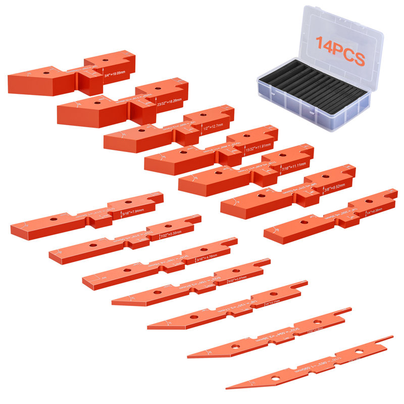 Barres de réglage de table de toupie, 14 pièces, ensemble de jauges de précision en aluminium, avec étui de rangement gravé au laser, mesure de la profondeur et de l'angle, pour accessoires de scie à table à toupie