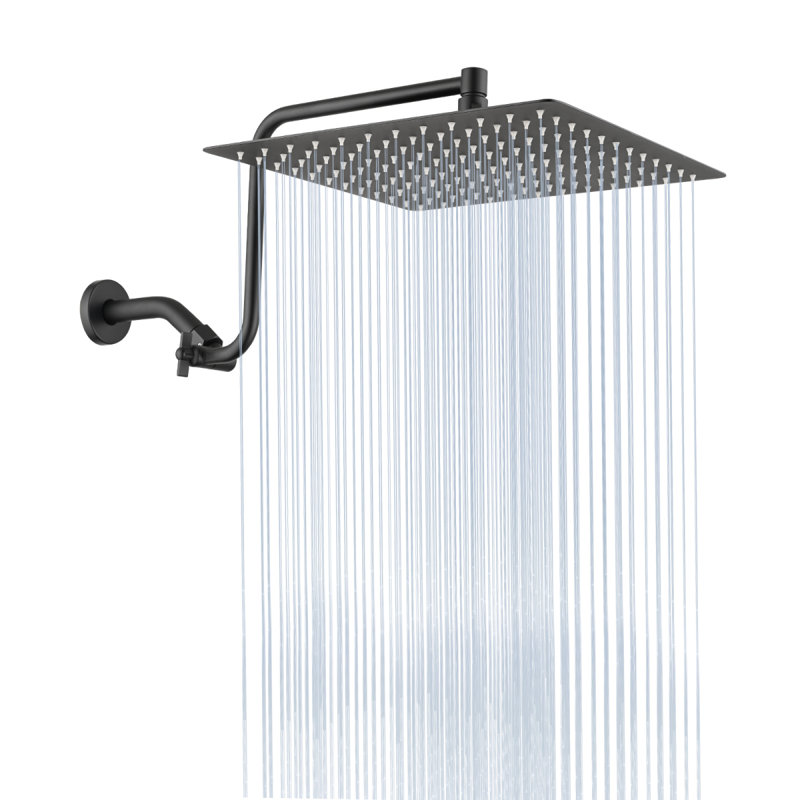 12 Inch Adjustable Extension Arm Highpressure Rain Shower Head, Rain Fixed Shower Head, Matte Black