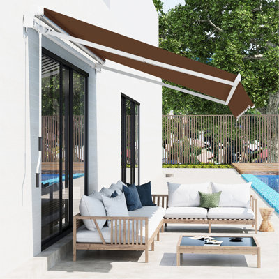 Auvent de terrasse 13 pi x 8 pi et manivelle manuelle à eau, brun café pour auvent de terrasse de jardin 13 pi x 8 pi, manivelle, cadre en aluminium, magnifique