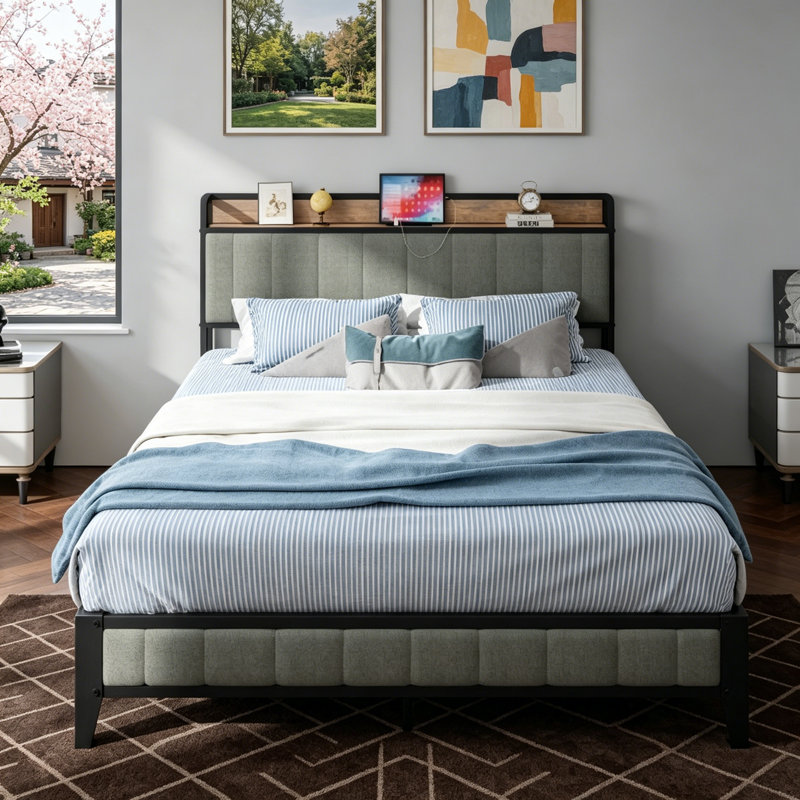 Full Size Bed Frame With Charging Station