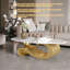 Table basse en métal avec piédestal en acier inoxydable et plateau en faux marbre-132967047-132967046