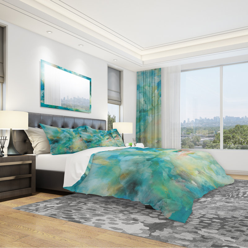 King Size Multicolor Microfiber Geometric Duvet Cover Set