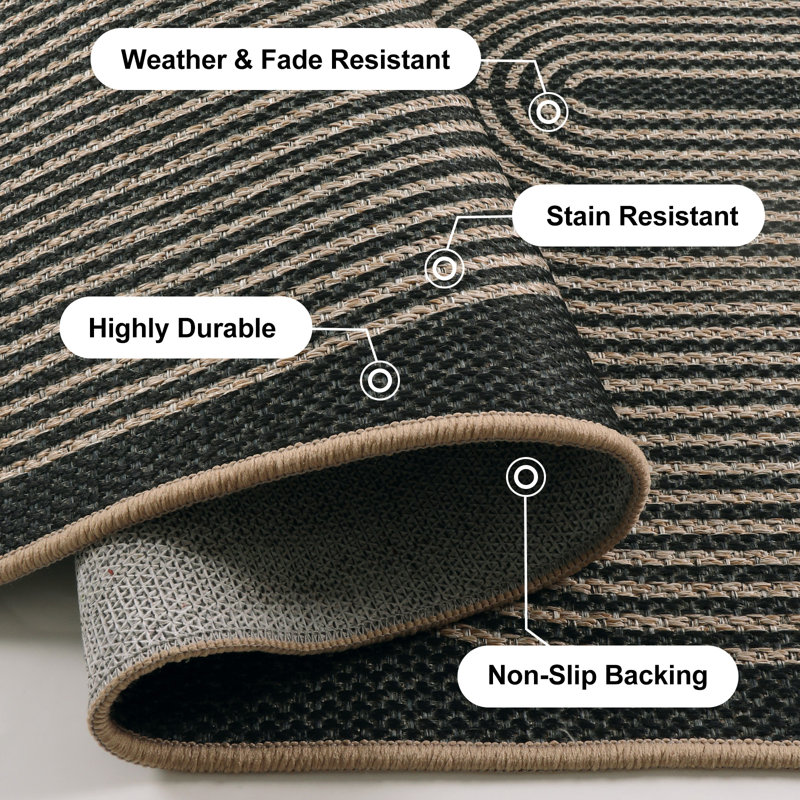 Narze Modern Faux Jute Outdoor Area Rug with Non-Slip Backing, Washable Patio Rug for Deck, Backyard & Poolside