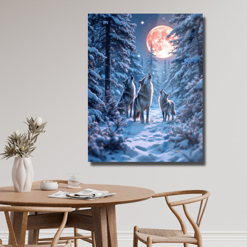 Art mural en verre trempé Howling Wolves, 40" H x 30" W